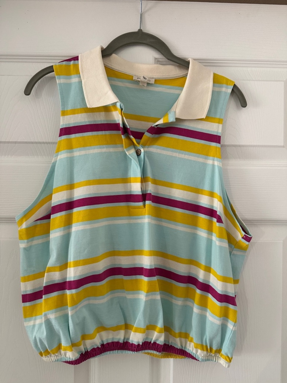 Pilcro Striped Sleeveless Polo Tank - Light Blue, Yellow & Magenta